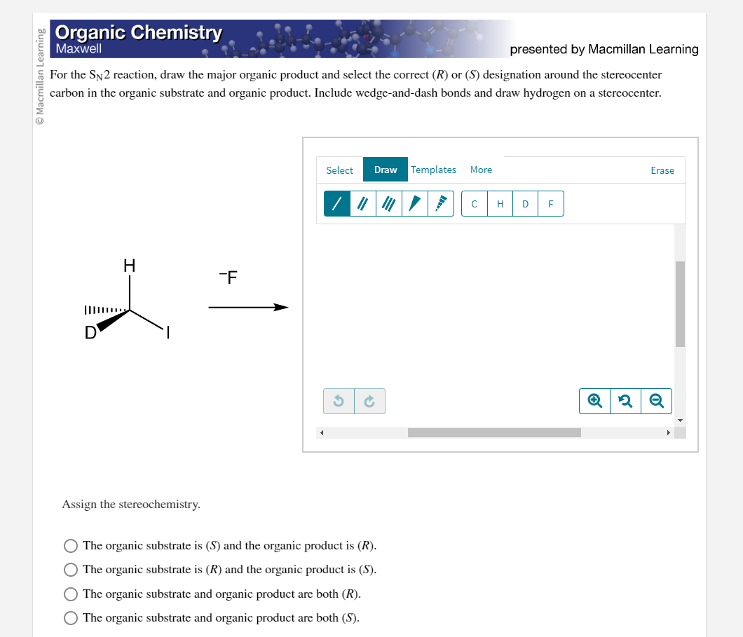 Solved For the SN2 reaction, draw the major organic product