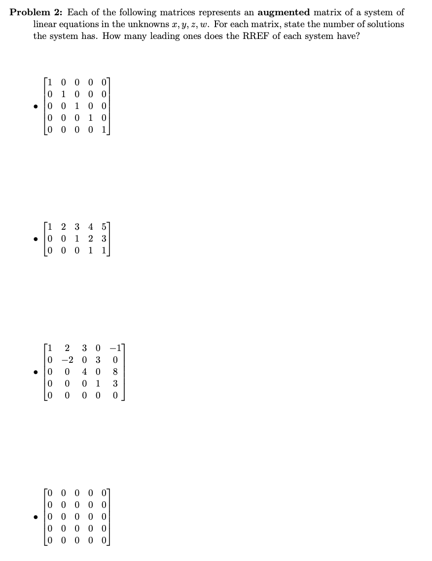 Solved Problem 2: Each of the following matrices represents | Chegg.com