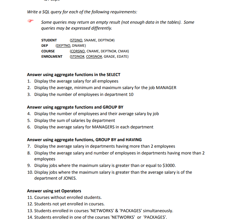 Solved Queries to write: 1. Query that returns all the