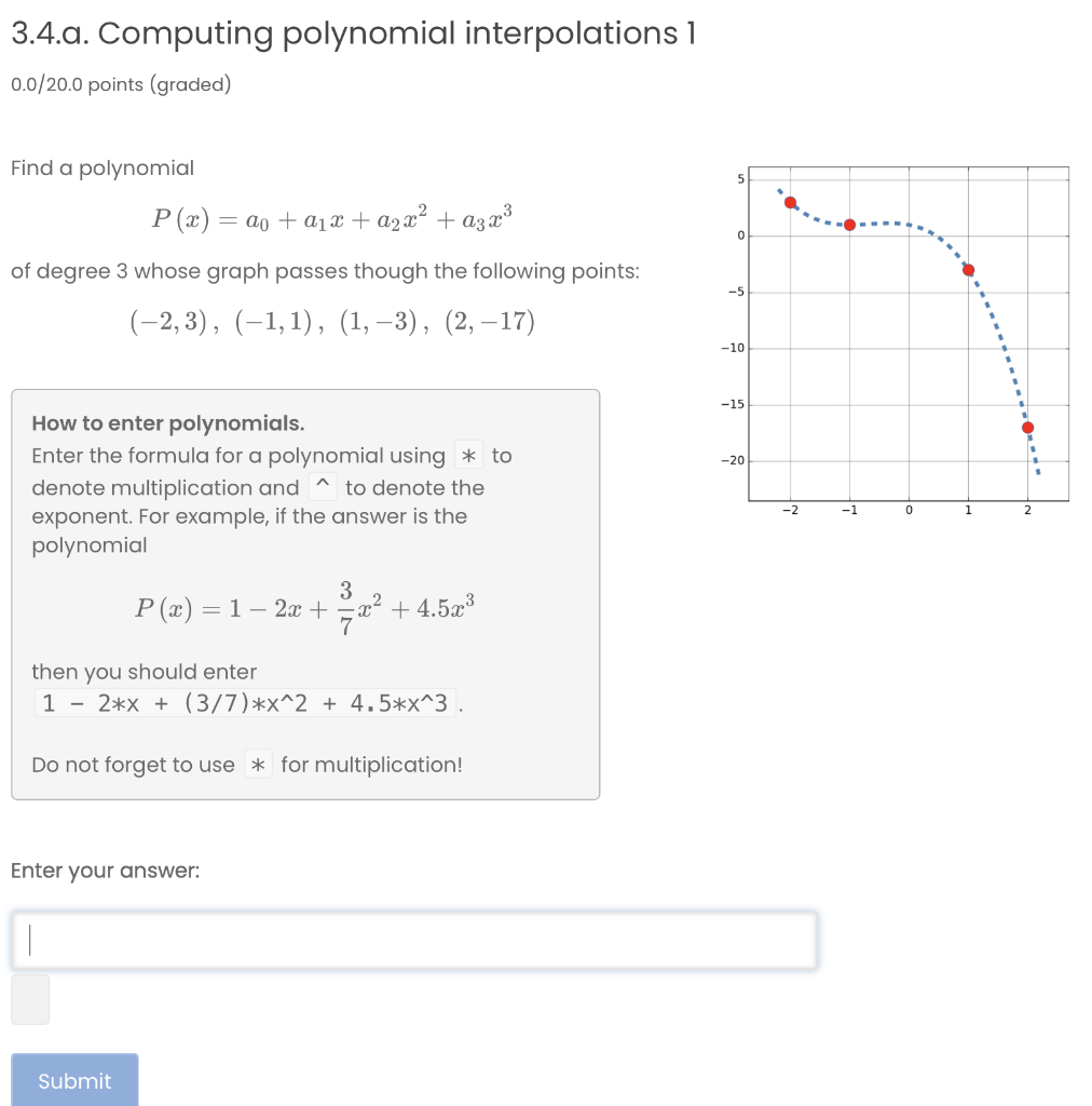 Solved 3.4.a. Computing polynomial interpolations 1 0.0/20.0 | Chegg.com