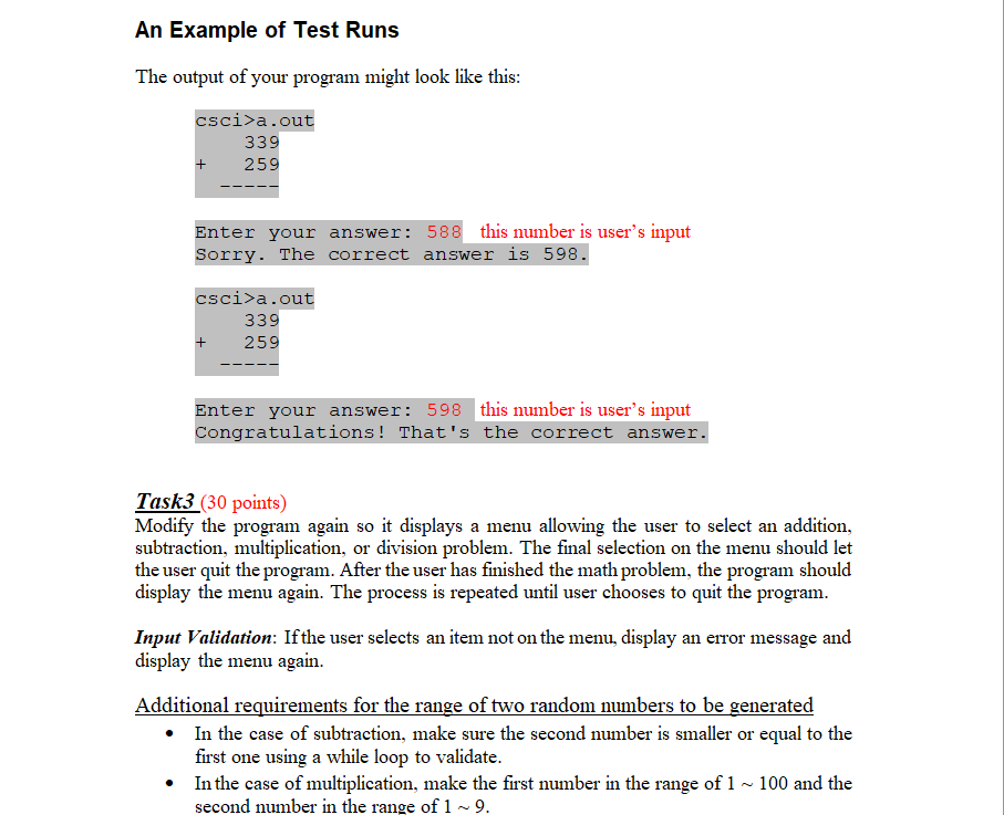 Solved An Example of Test Runs The output of your program | Chegg.com