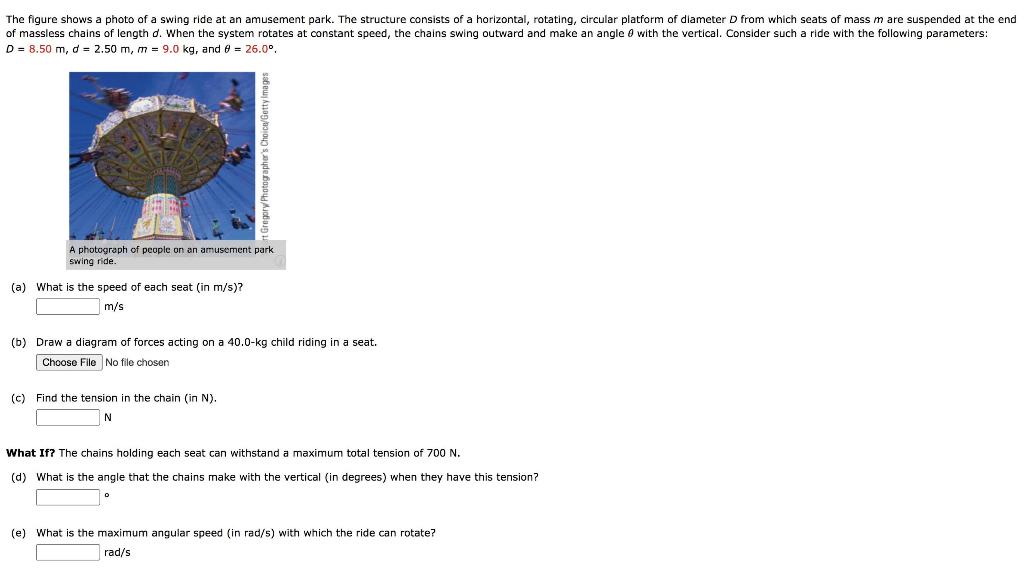 Solved The figure shows a photo of a swing ride at an | Chegg.com