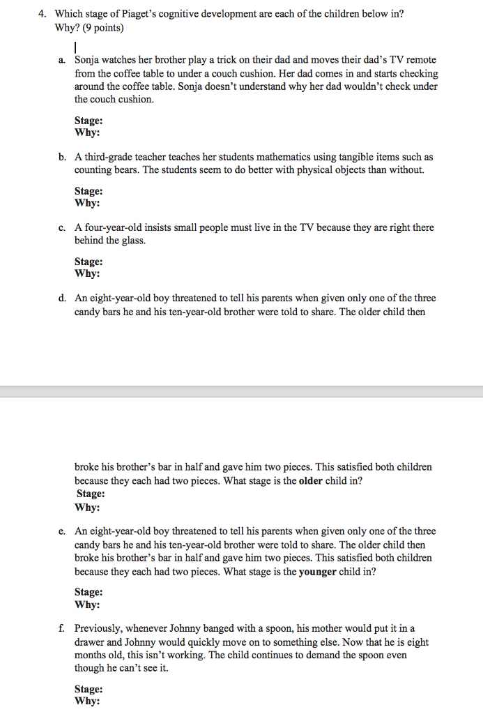 Solved Which stage of Piaget s cognitive development are Chegg