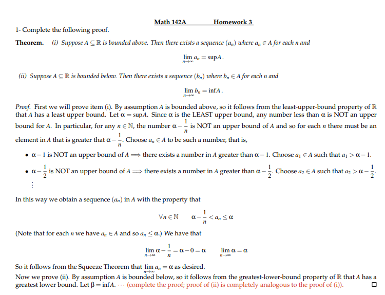 Solved Math 142A Homework 3 1 Complete the following proof.