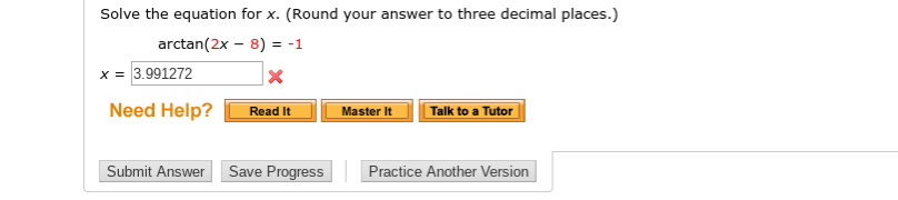 Solved Solve the equation for x. (Round your answer to three | Chegg.com