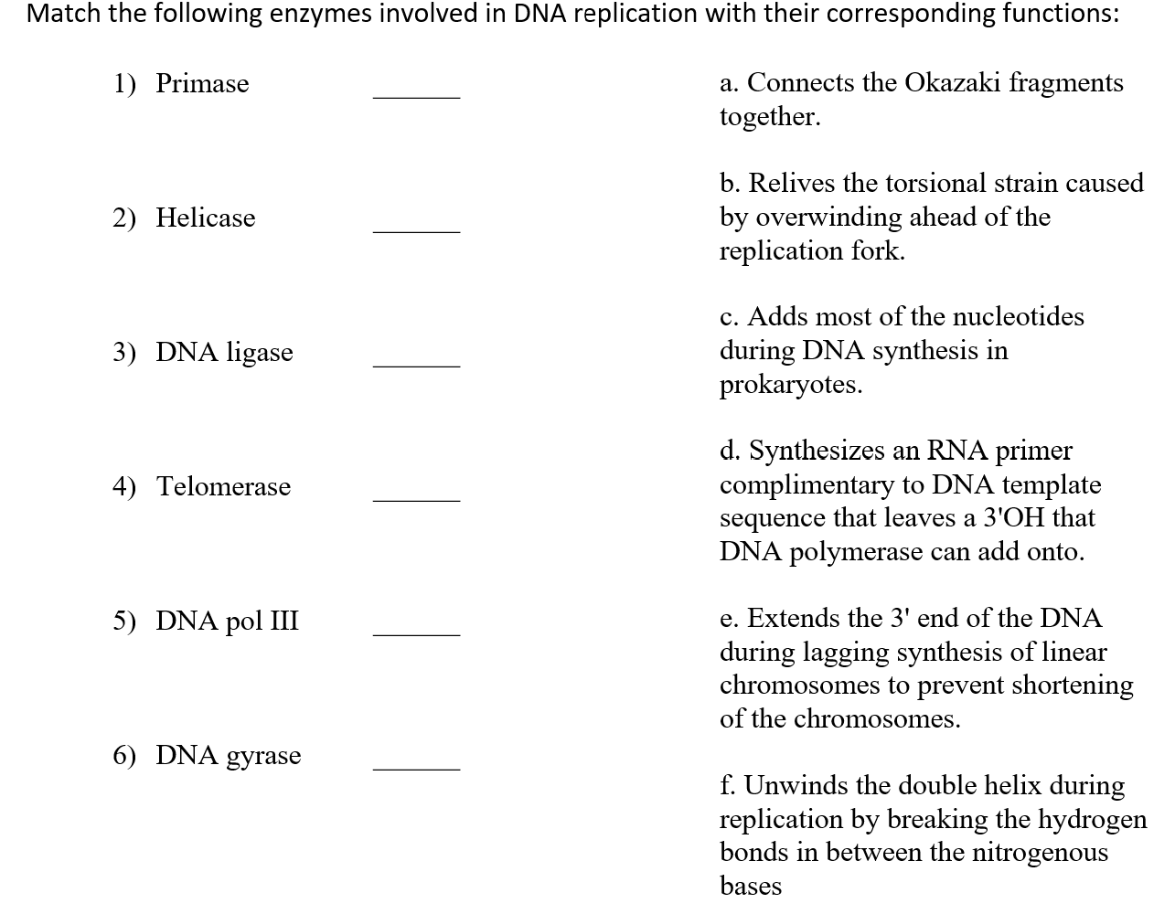 Solved Latch The Following Enzymes Involved In Dna 