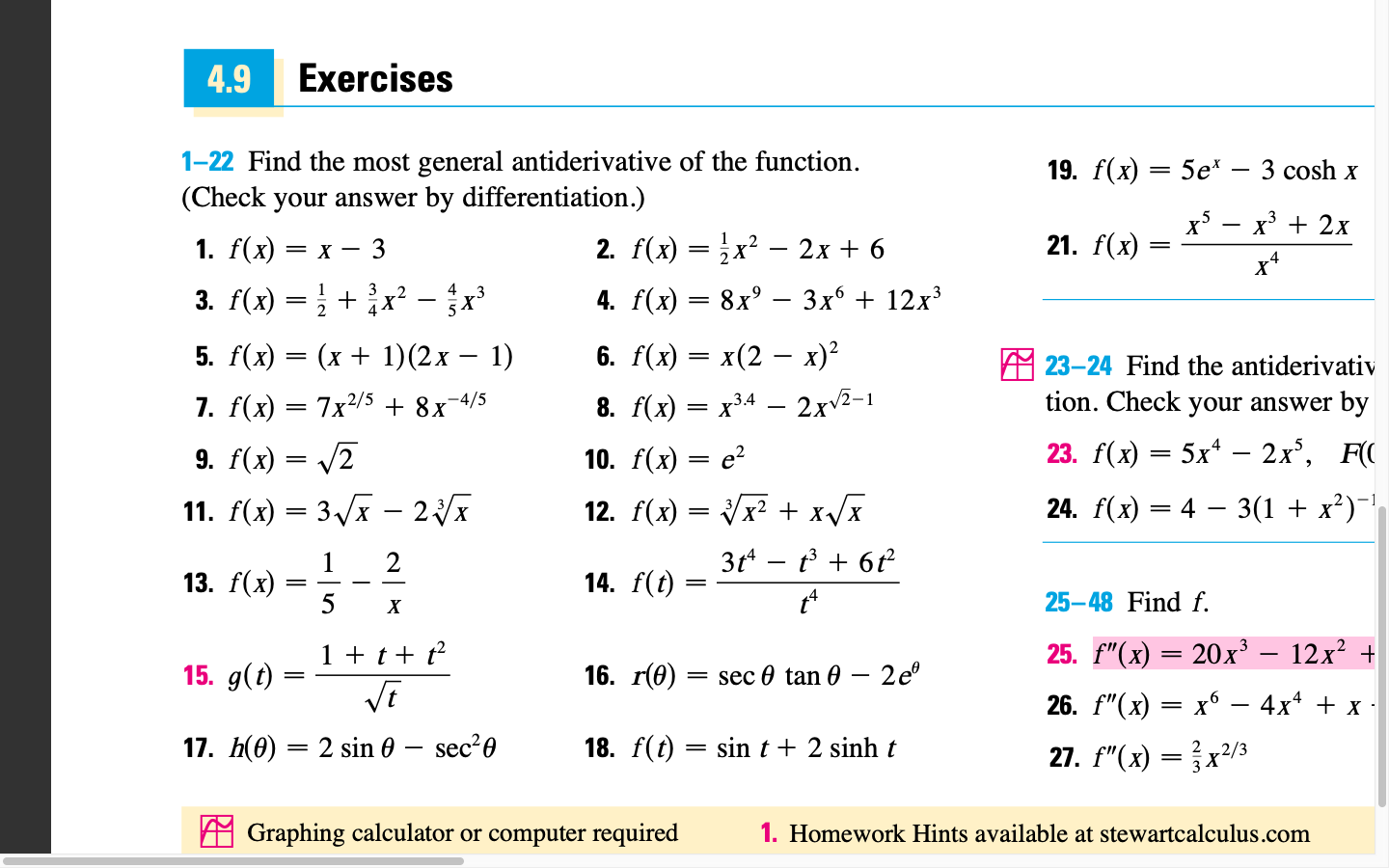 Find The Most General Antiderivative Of The Function Chegg Com