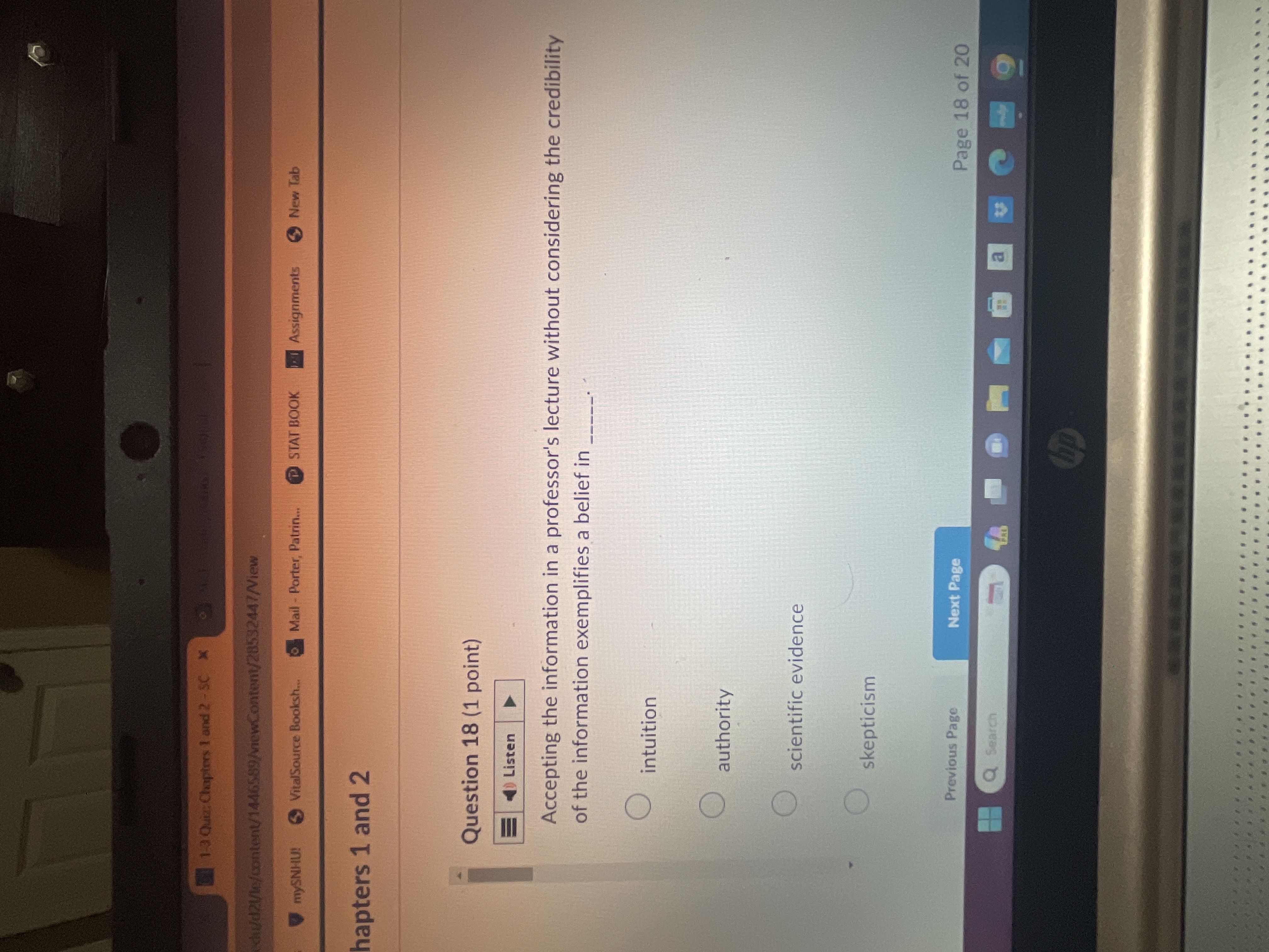 Solved Question 18 (1 ﻿point)Accepting the information in a | Chegg.com