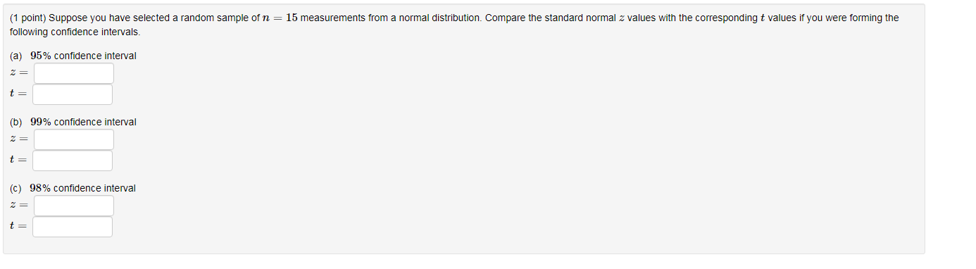 Solved (1 point) Suppose you have selected a random sample | Chegg.com