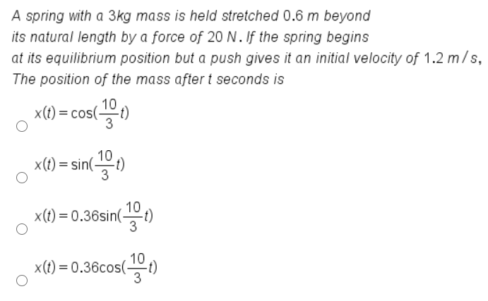 Solved A spring with a 3kg mass is held stretched 0.6 m | Chegg.com