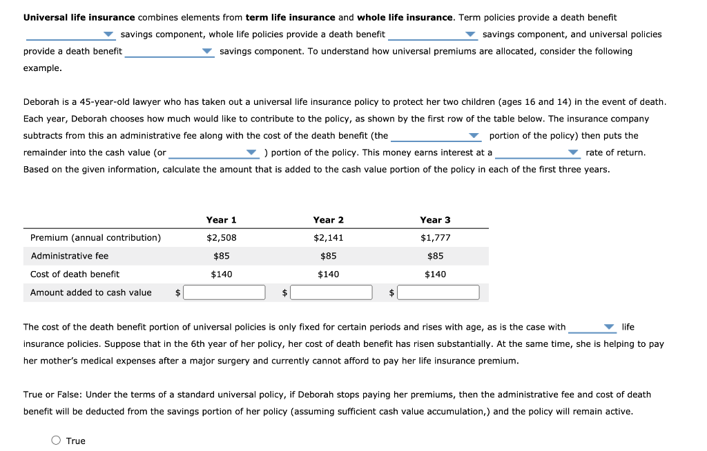 Solved Universal life insurance combines elements from term