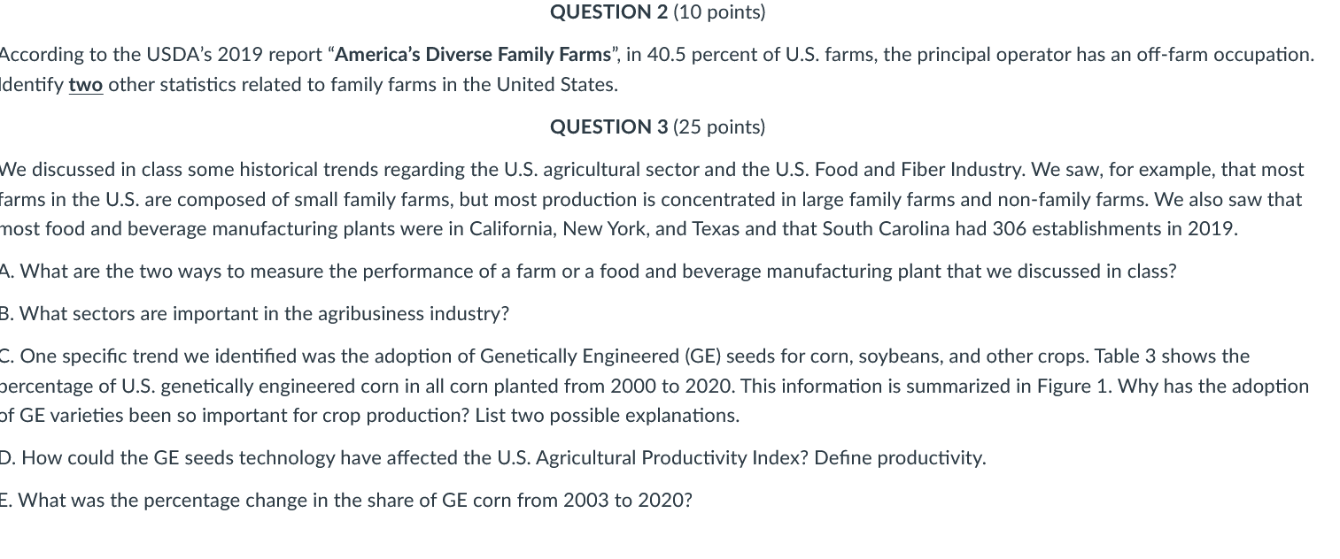 QUESTION 2 (10 points) According to the USDA's 2019 | Chegg.com
