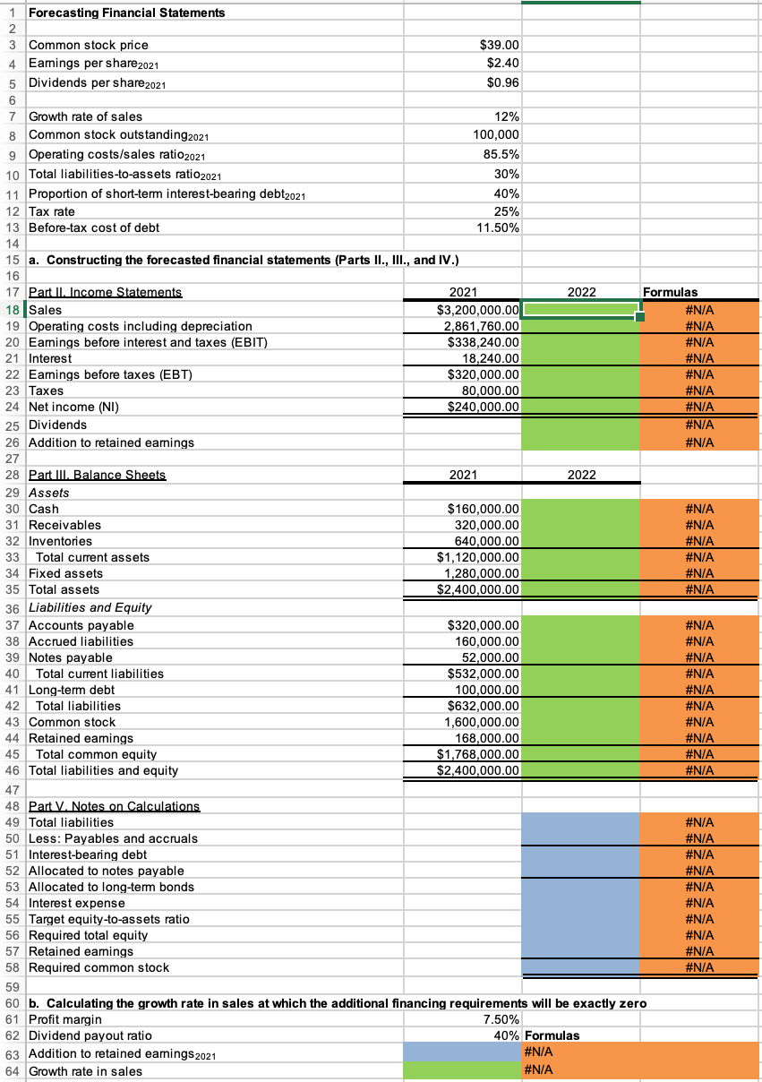 Solved Excel Activity: Forecasting Financial Statements | Chegg.com