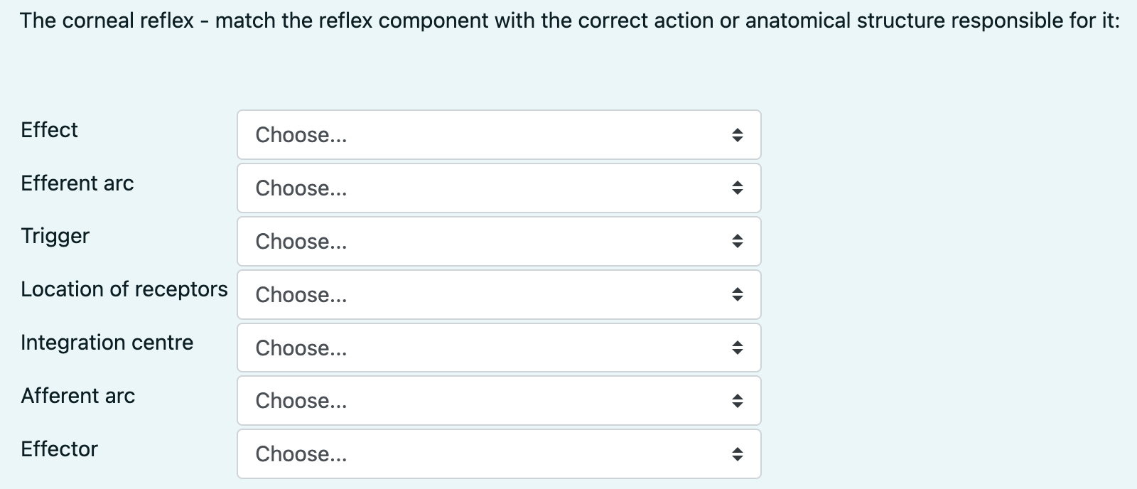 Solved The corneal reflex - ﻿match the reflex component with | Chegg.com