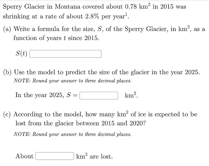 Solved Sperry Glacier in Montana covered about 0.78 km2 in | Chegg.com