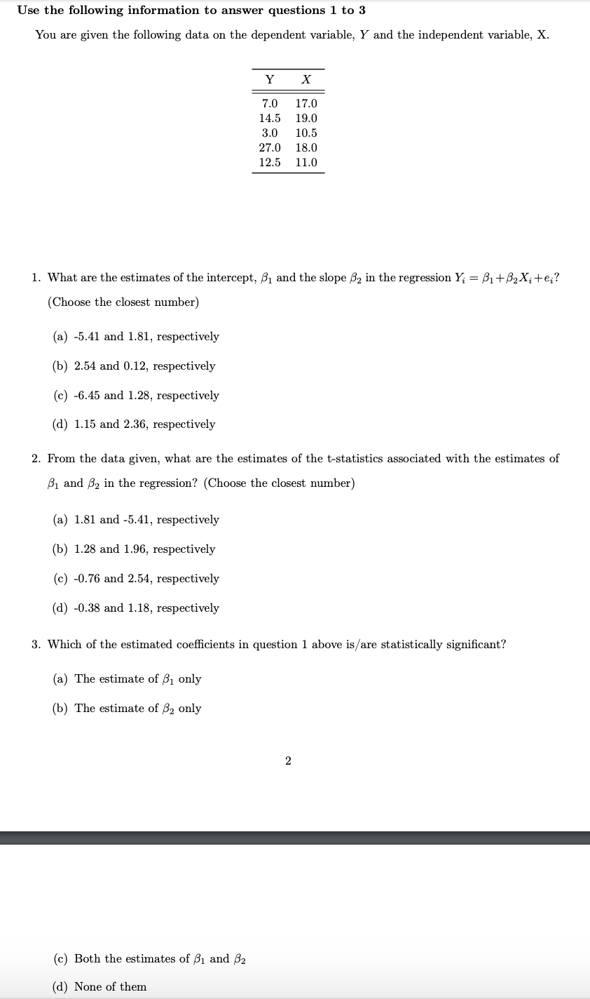 Solved Use The Following Information To Answer Questions 1 | Chegg.com