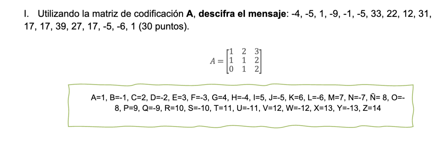 I. Utilizando la matriz de codificación A, descifra | Chegg.com