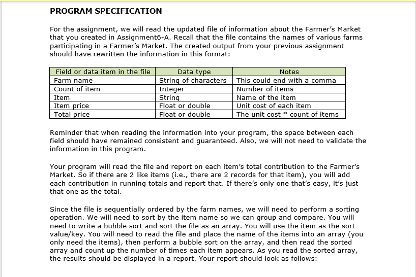 Solved PROGRAM SPECIFICATION For the assignment, we will | Chegg.com