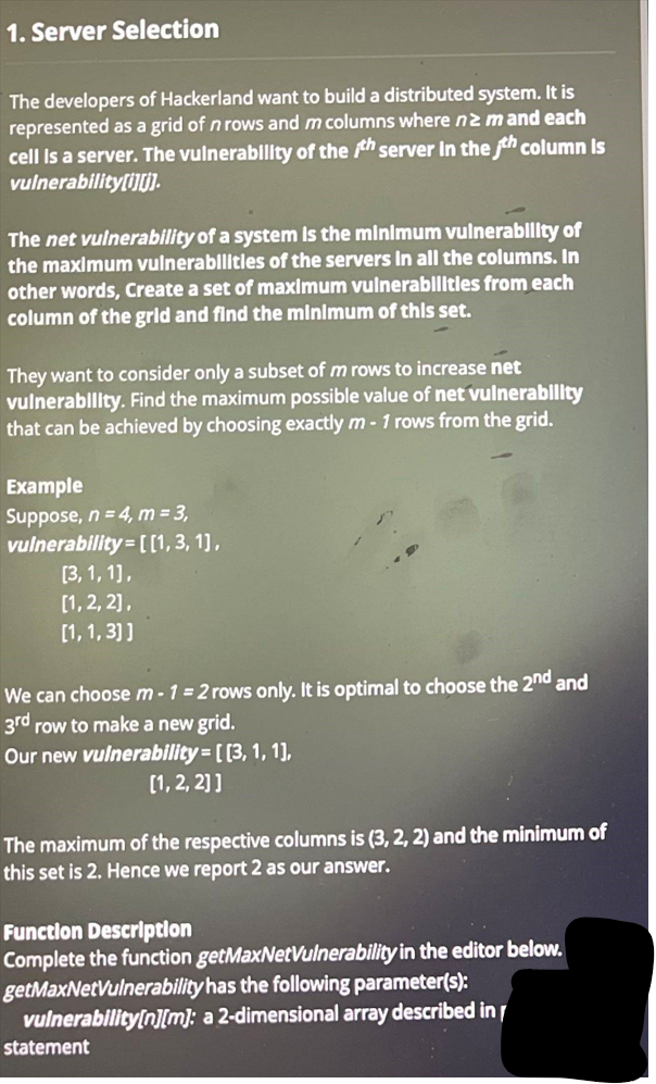 1. Server Selection The developers of Hackerland want