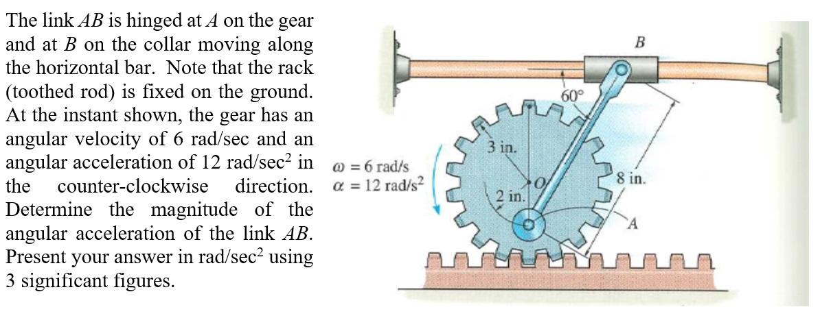 Solved The linkAB is hinged at A on the gear and at B on the | Chegg.com