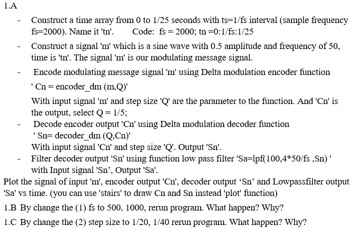 1.A Construct a time array from 0 to 1/25 seconds | Chegg.com