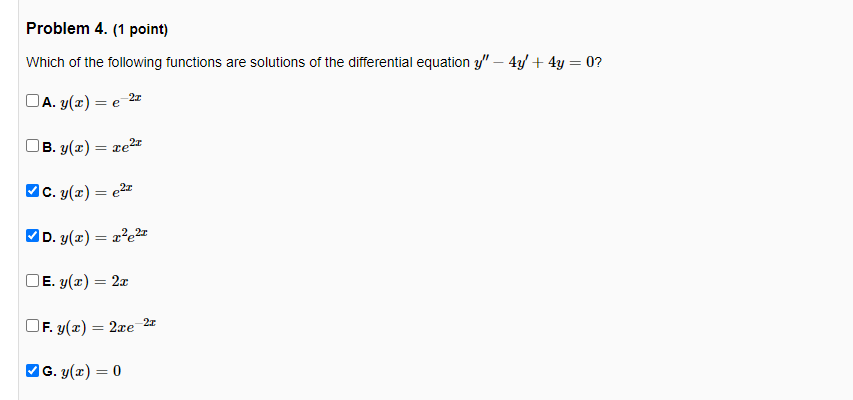 Solved Problem 4. (1 point) Which of the following functions | Chegg.com