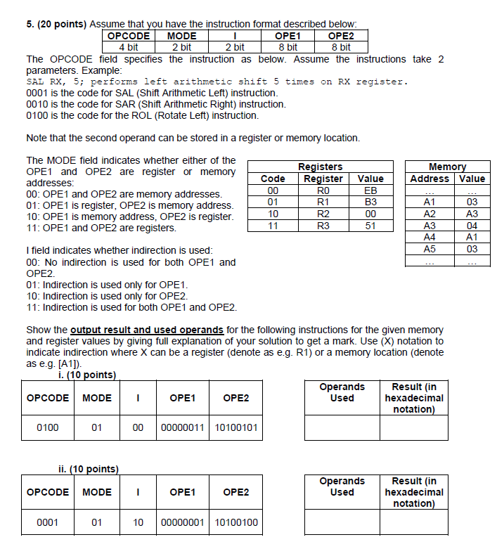 5. (20 points) Assume that vou have the instruction | Chegg.com