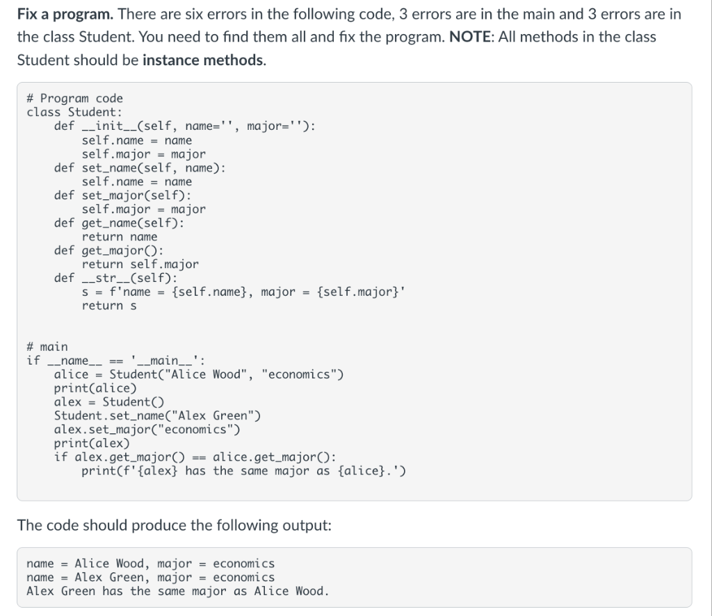Solved Fix a program. There are six errors in the following | Chegg.com