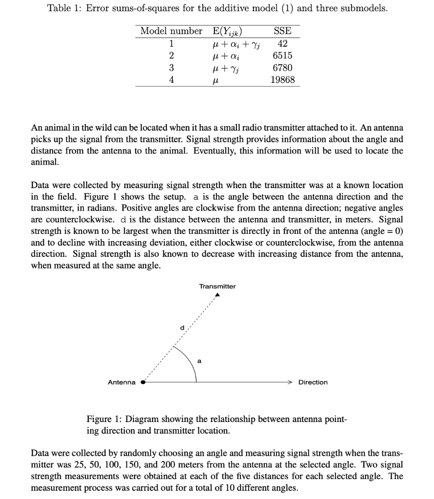 Table 1: Error sums-of-squares for the additive model | Chegg.com