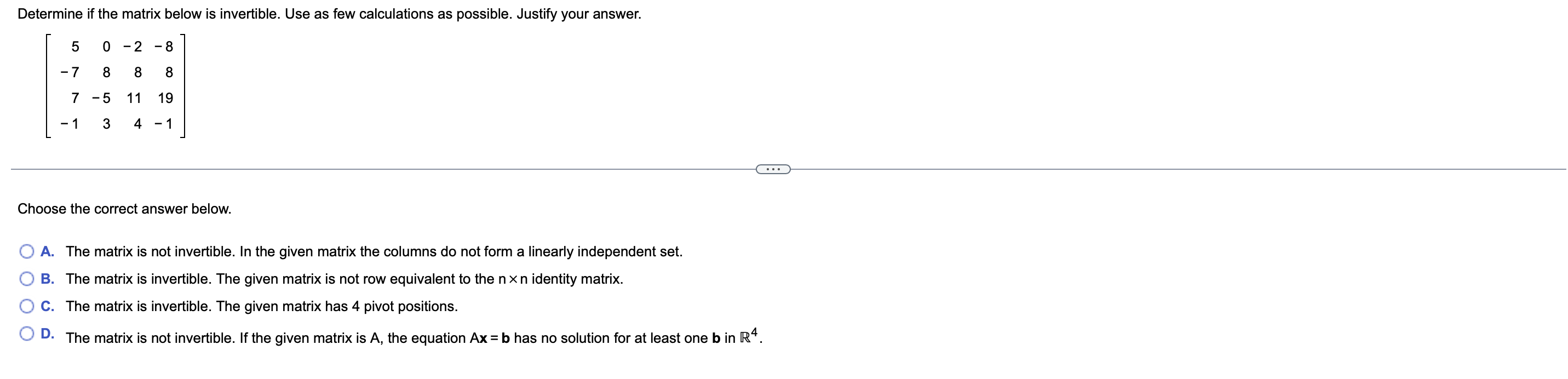 Solved Determine if the matrix below is invertible. Use as | Chegg.com