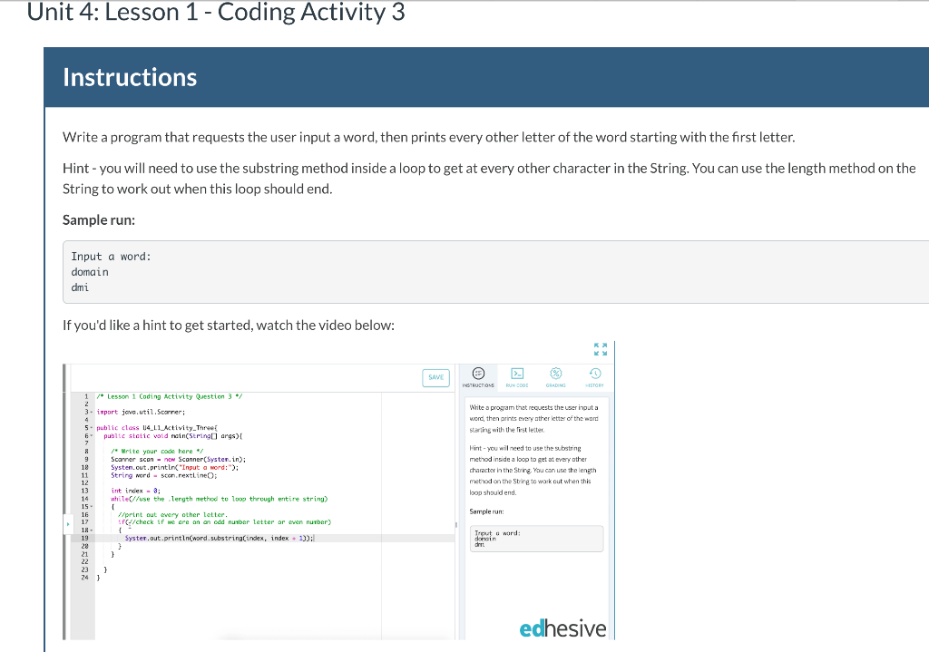 Solved Unit 4 Lesson 1 Coding Activity 3 Instructions