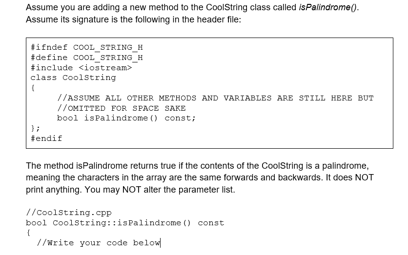 Solved Below is the header file from our CoolString class. | Chegg.com