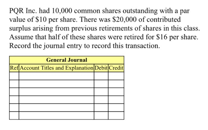 Solved PQR Inc. had 10,000 common shares outstanding with a | Chegg.com