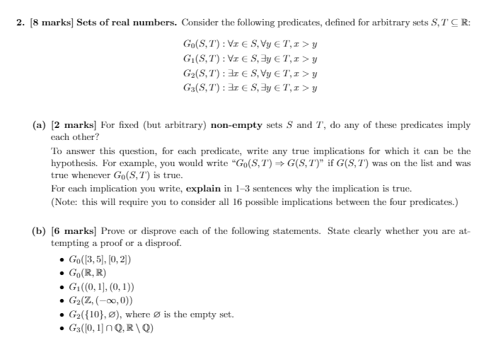 Solved 2 8 Marks Sets Of Real Numbers Consider The Fo Chegg Com