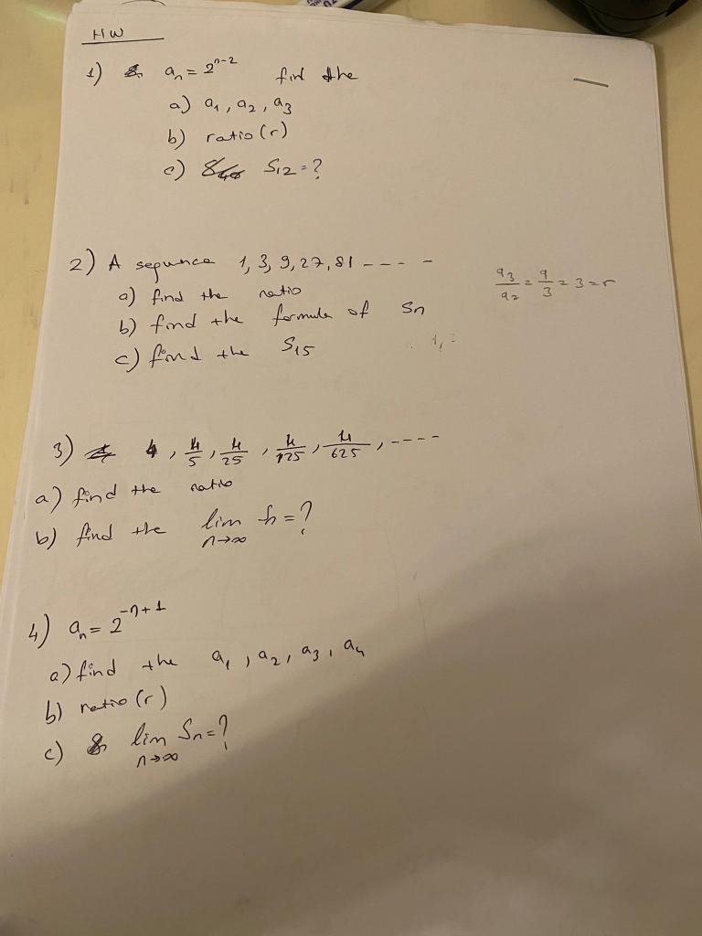 Solved 1) an=2n−2 fint the a) a1,a2,a3 b) ratio (r) c
