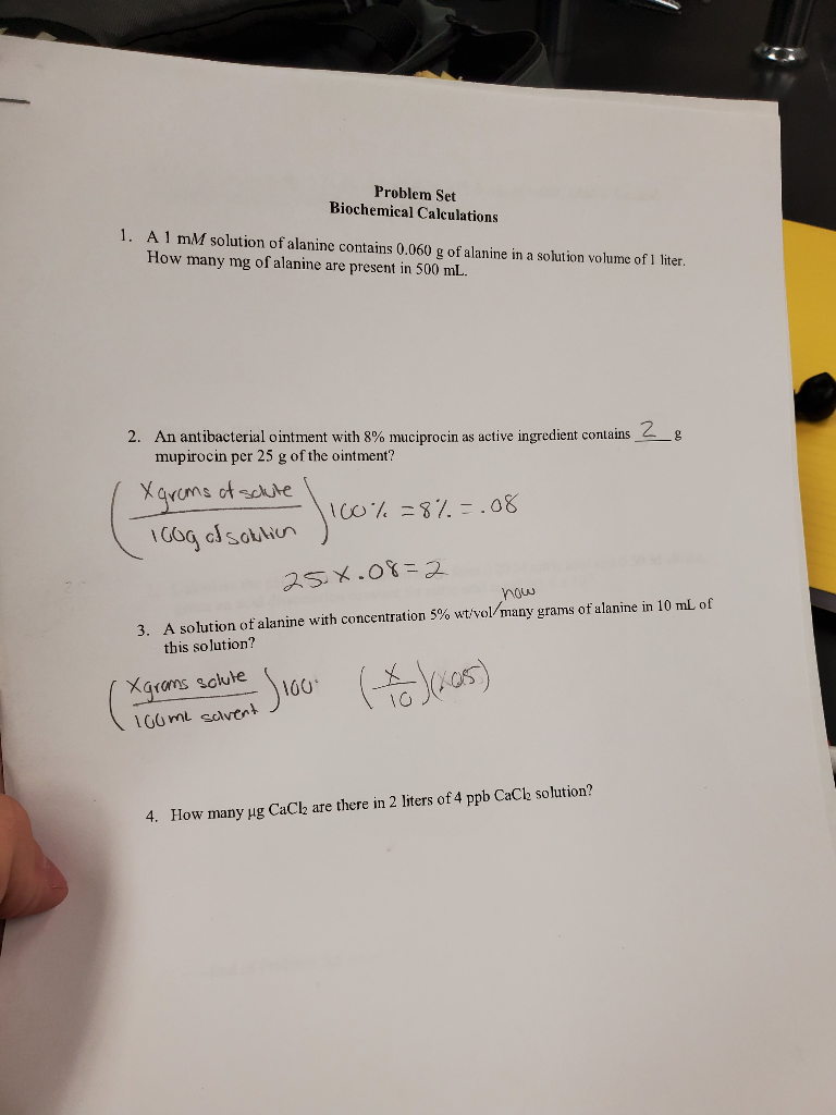 Solved Problem Set Biochemical Calculations 1. Al mM | Chegg.com