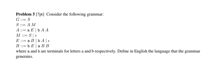 Solved Consider The Following Grammar: Where A And B Are | Chegg.com