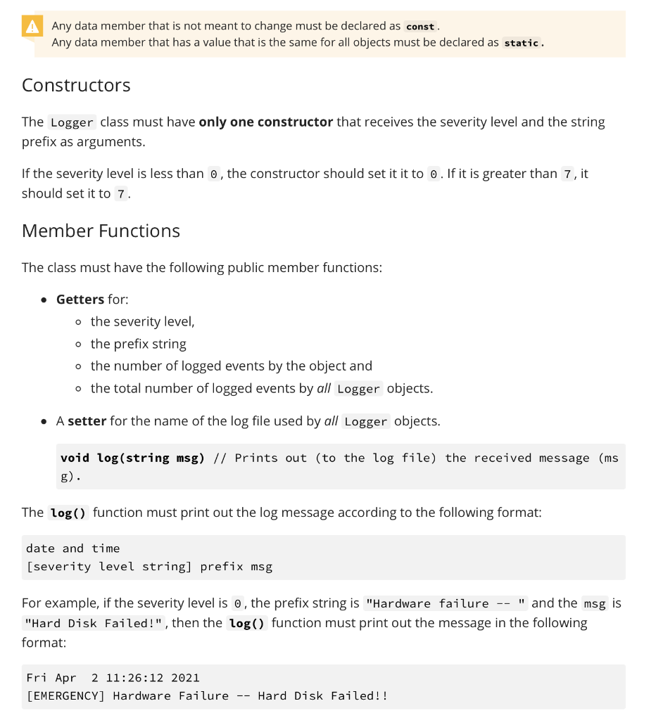 Solved Ex1. A Logger Class Overview Errors happen a lot in | Chegg.com