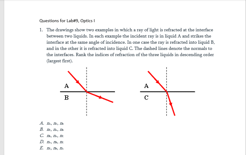 Solved Questions for Lab#9, Optics 1. The drawings show two | Chegg.com
