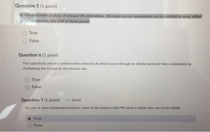 Solved Question 5 (1 point) In a present worth analysis of | Chegg.com