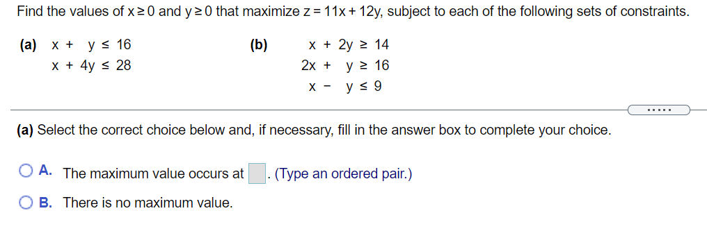 Solved Find the values of x 20 and y 20 that maximize z = | Chegg.com