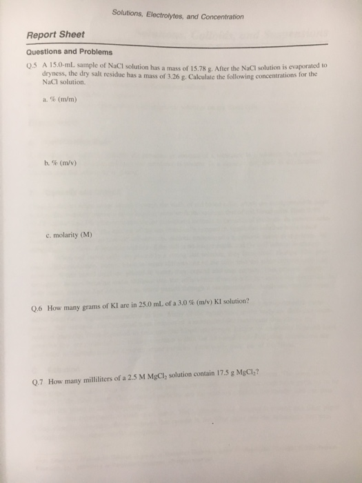 Solved Solutions, Electrolytes, and Concentration Report