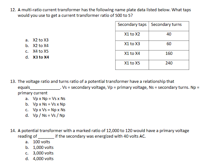 Solved 12. A multiratio current transformer has the