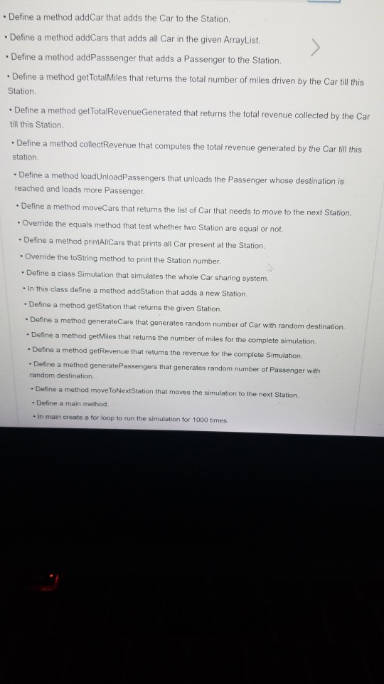 Define a method addCar that adds the Car to the Station Define a method addCars that adds all Car in the given ArrayList. - D