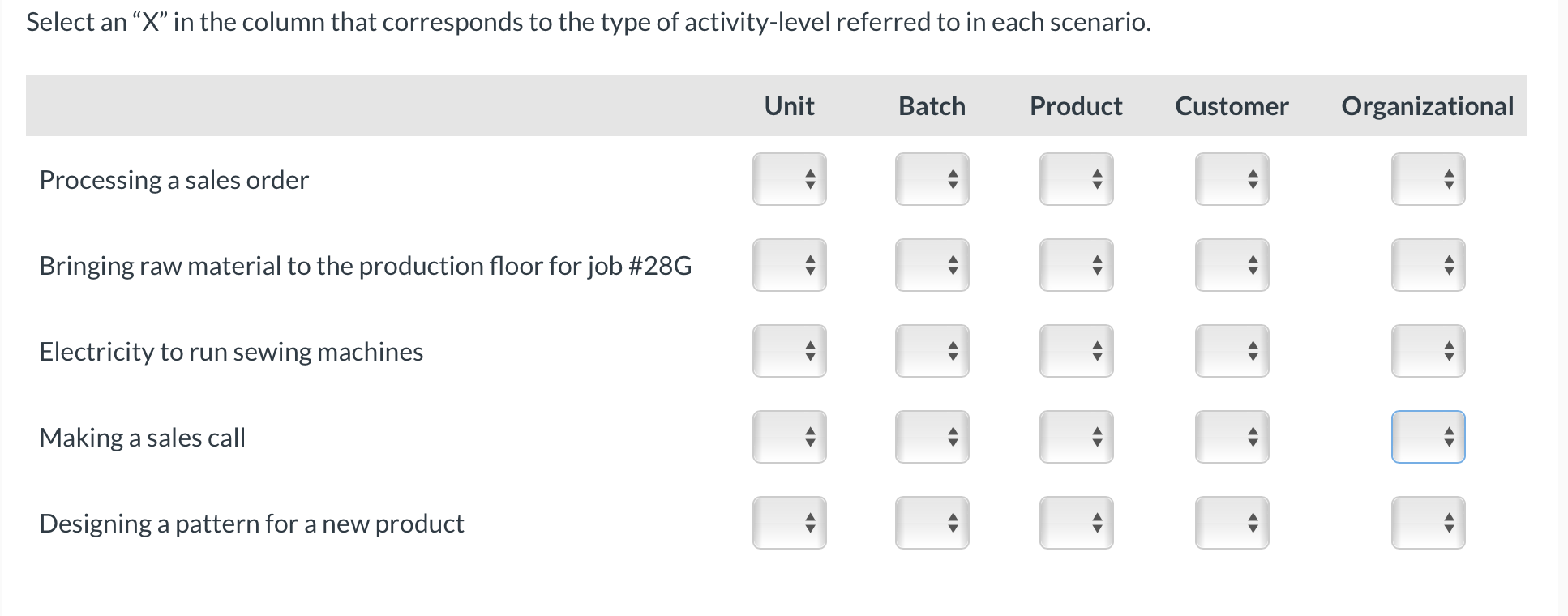 Solved Select an “X” in the column that corresponds to the | Chegg.com