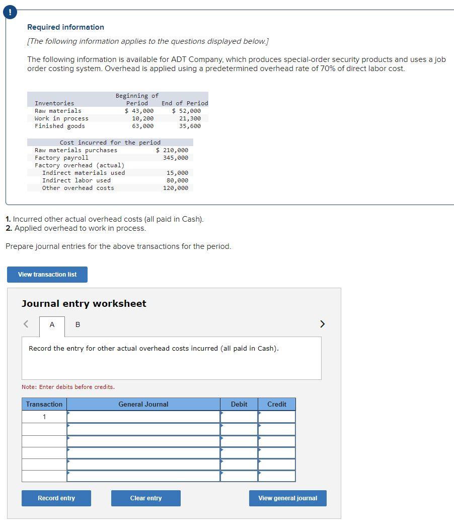 Solved 1 Incurred Other Actual Overhead Costs all Paid In Chegg