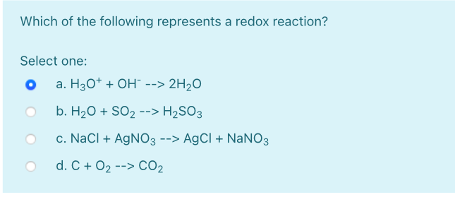 Which Of The Following Represents A Redox Reaction Chegg 