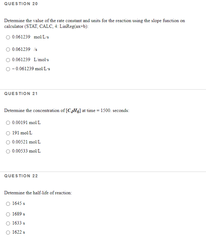 QUESTION 20 Determine the value of the rate constant | Chegg.com