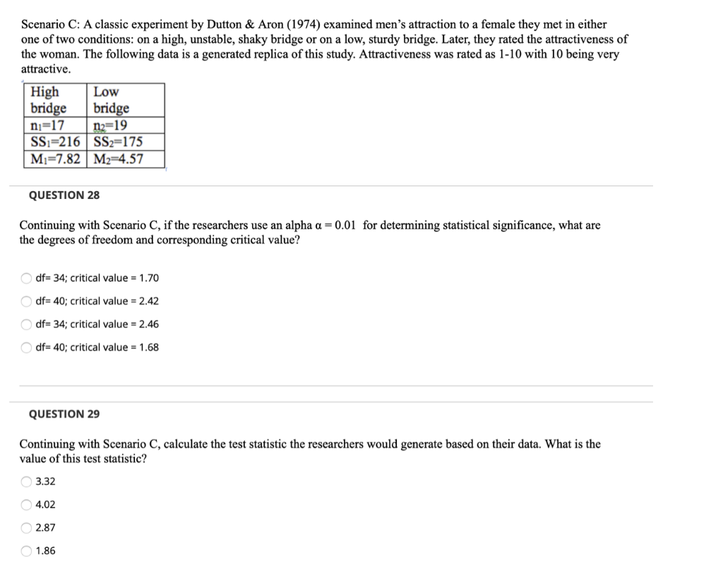 Solved Scenario C A classic experiment by Dutton & Aron