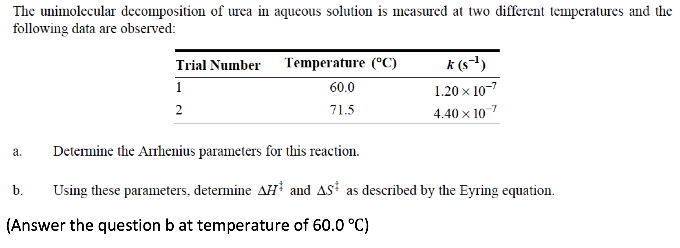 Solved The Unimolecular Decomposition Of Urea In Aqueous | Chegg.com